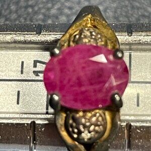 Antique 925 silver and red gemstone and moisonnite chip ring. Appx. size 6.